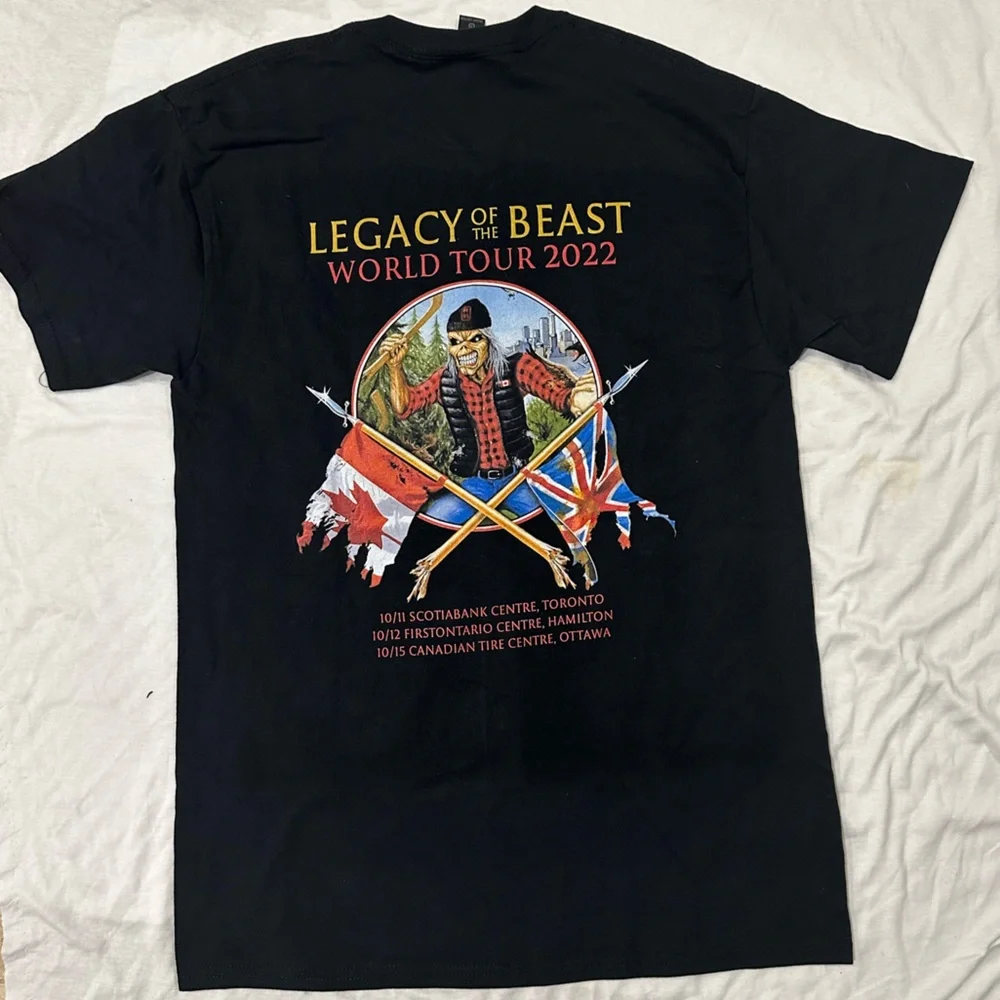 Legacy of the Beast World Tour Iron Maiden 2022 Black T-Shirt Canada Gildan New - Picture 4 of 12
